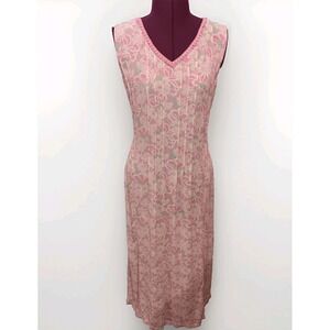 VTG April Cornell  Floral Tie Maxi Dress Cottagecore Prairie Pink Pleated Sz‎ M